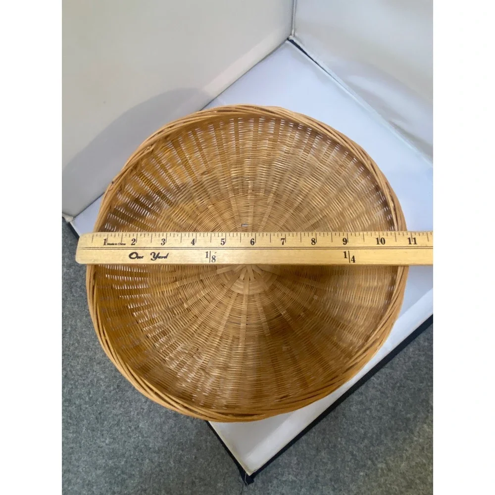Woven Wicker Basket Large 11in Brown Round Decorative Bowl Coastal Farmhouse